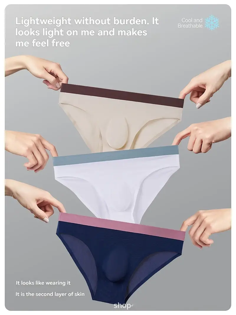 セクシーな男性のパンティーシームレスなアイスシルク超薄型ブリーフ速乾性通気性パンツ 3D バルジポーチ下着 Cueca オム — image 5