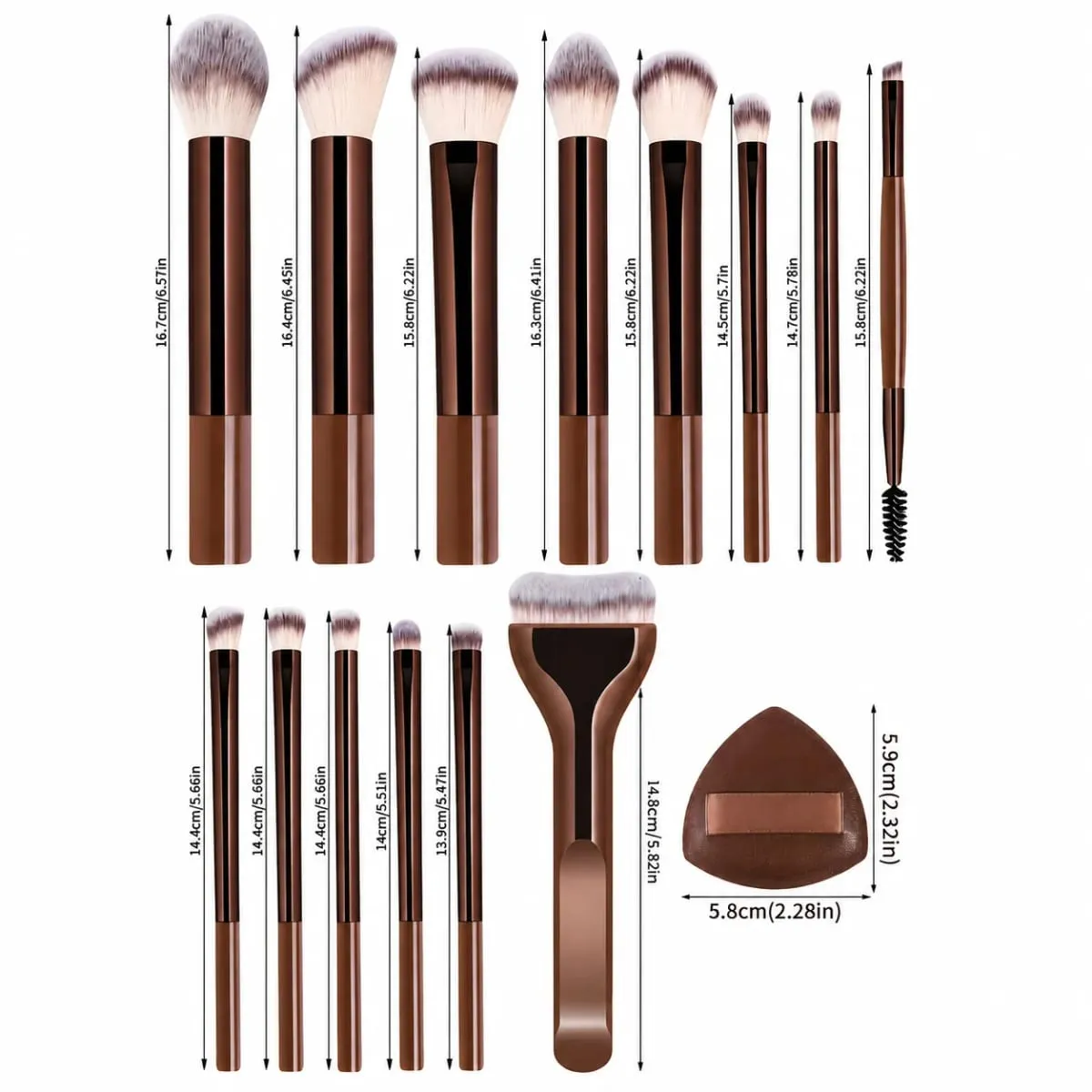 17 Buah Set Kuas Rias dengan Tas & 2 Buah Puff Foundation Powder Blush Eyeshadow Alis Kuas Bibir Hadiah Alat Kecantikan Perjalanan