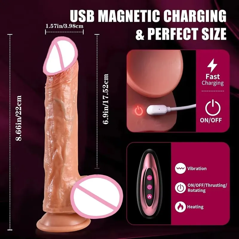 Dildo - Dildo -9-Inch Telescopic Silicone Vibrating Massager for Couples 10 Modes Erotic Massage Toy Safe Discreet Female Partner Pleasure