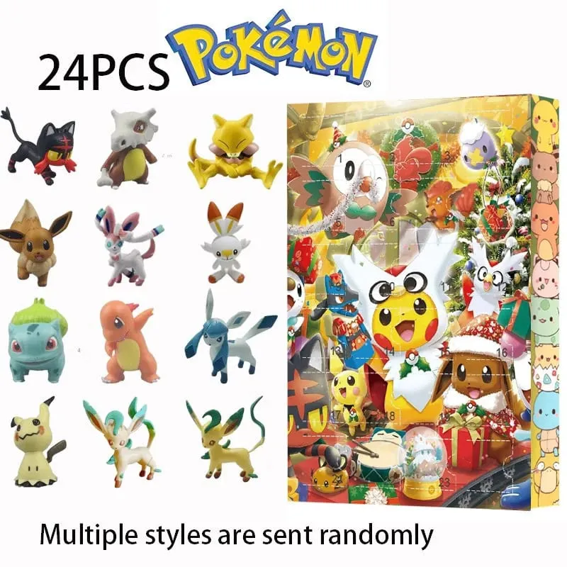 24 Buah/Set Pokemon Natal Kalender Advent Lucu Pikachu Charizard PVC Tokoh Anime Kecil Kotak Kejutan Hadiah Ulang Tahun Halloween