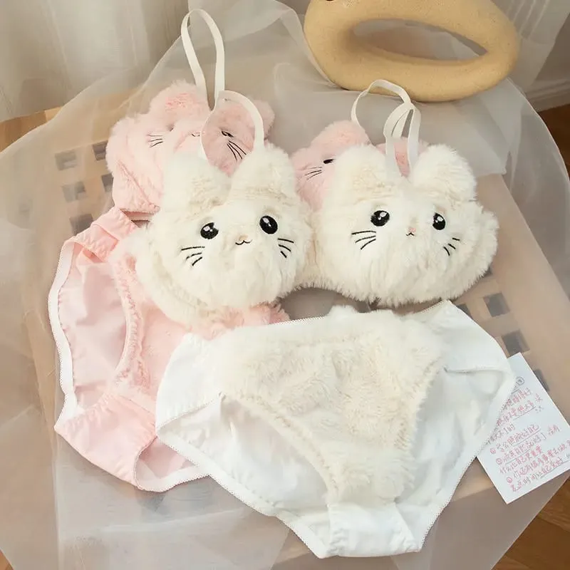اليابانية Kawaii القطيفة النساء الصدرية مجموعة لطيف فتاة القط مريحة الصدرية مجموعة الكرتون الملابس الداخلية جميل لينة طالب الملابس الداخلية — image 3