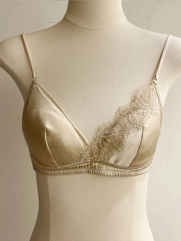 Francouzský styl krajková podprsenka Bralette Malá prsa Bez kostic Trojúhelníkový košíček Tenký ramínko Sexy sada spodního prádla Push Up Dámské spodní prádlo — image 4