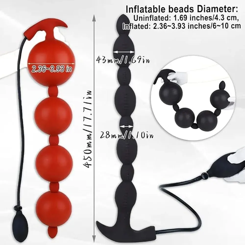 Extra Long Inflatable Anal Beads Butt Plug Dildo Malaking Silicone Adjustable Size Malaki Makapal 4 Balls Bead na may T-Base Adult Sex Toys — image 2
