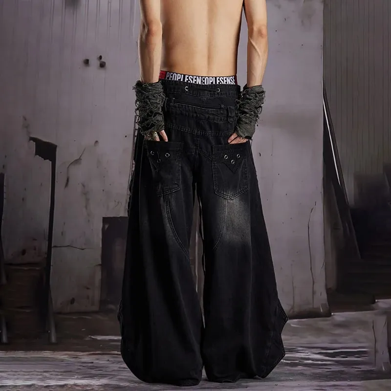 2026 New Stylish Original Streetwear Wornout Vintage Style Tie-dyed Baggy Wide Leg Jeans Men Handsome Denim Pants JY8691 — image 5