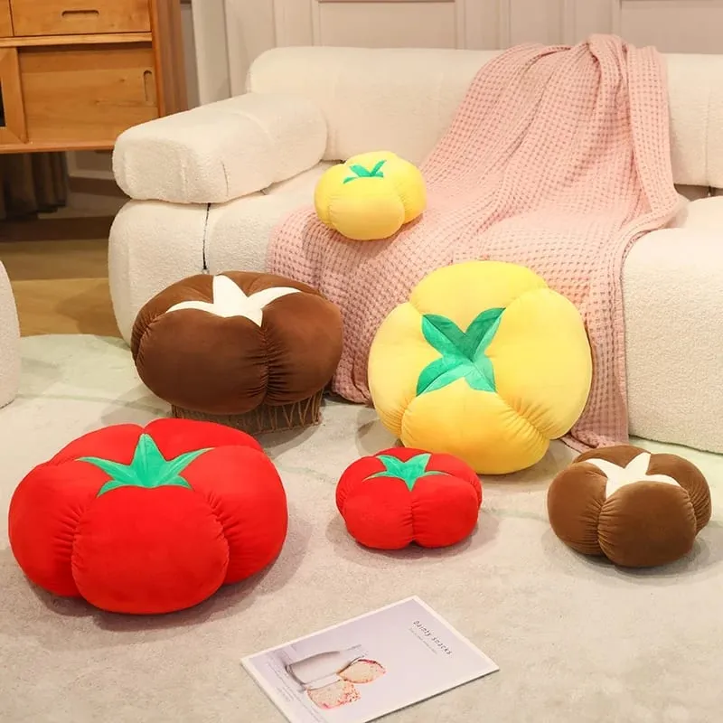 Kawaii محاكاة الخضروات الفاكهة أفخم وسادة البرسيمون شيتاكي الفطر الطماطم لينة ديكور وسادة لغرفة النوم أريكة هدية — image 2