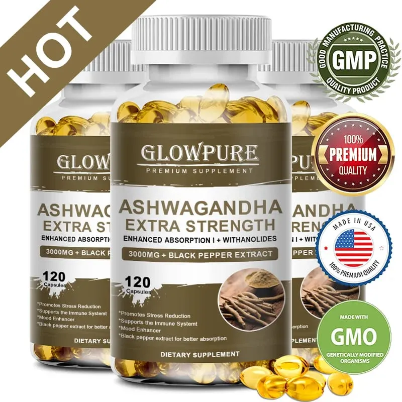 Capsule di estratto di radice di Ashwagandha per stress, umore, sonno, energia e concentrazione. Integratore con formula premium