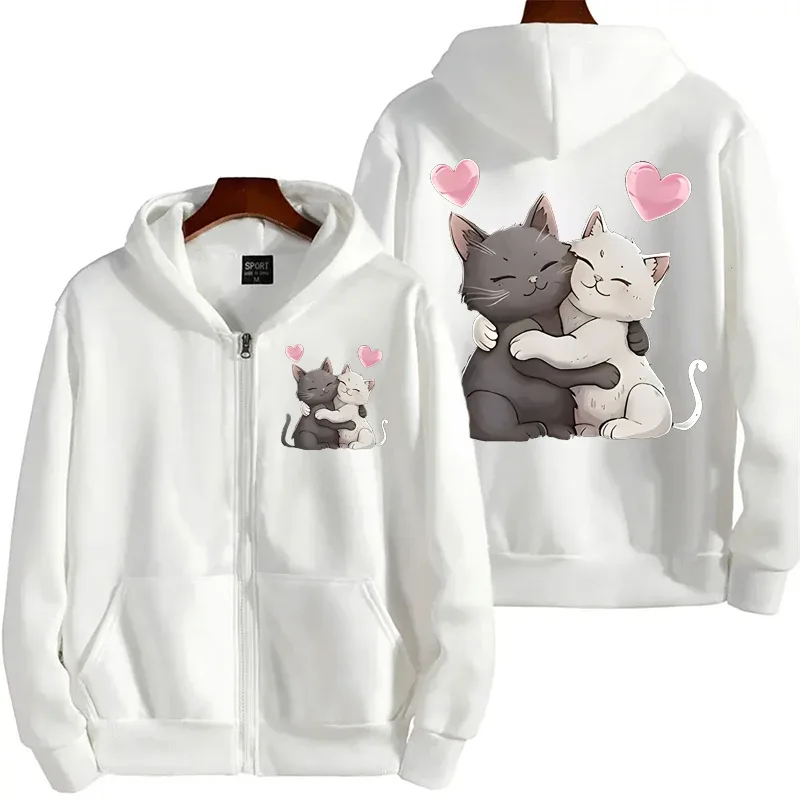 Zip‑Up Hoodie Funny Climbing Cats Graphic Print Long Sleeve Hooded Sweatshirt Front & Back Printed Casual Loose Jacket Outerwear — image 15