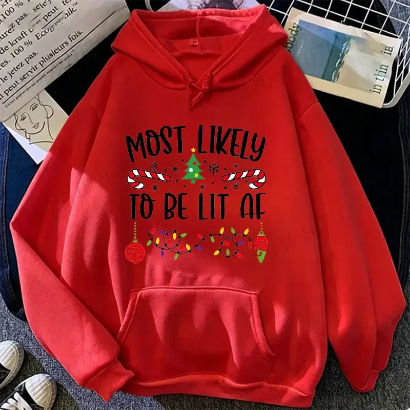 Meest waarschijnlijk tot Kerstmis Familie Hoodies Grappige Slogan Groep Sweatshirts Kerstmis Gingerbread Man Print Hoody Vakantiefeest Top