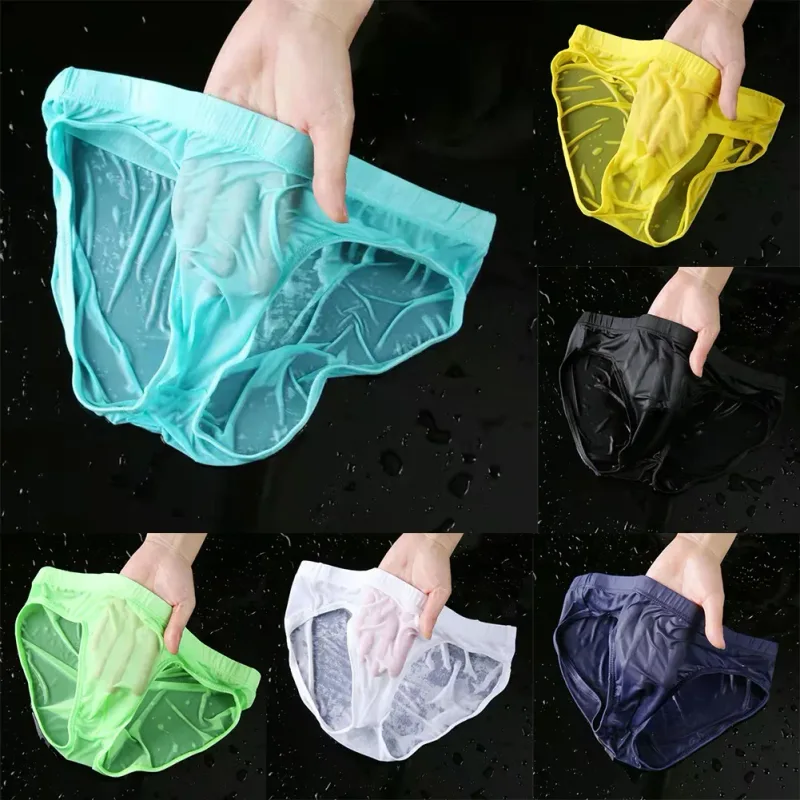 Slip Sexy en soie glacée transparente pour homme, sous-vêtement à séchage rapide, avec poche convexe en U, respirant, taille basse, rafraîchissant, pour l'été — image 2