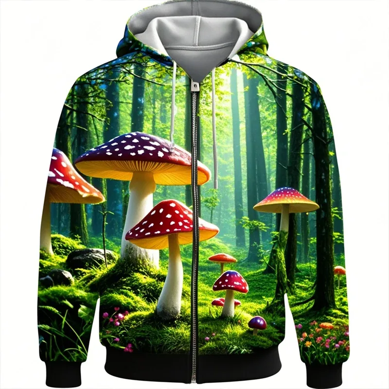 Mantar 3D baskı fermuarlı kapüşonlu kıyafet erkek kadın rahat moda kapüşonlu eşofman üstü erkek büyük boy eşofman Hoodies erkek ceket giyim — image 7