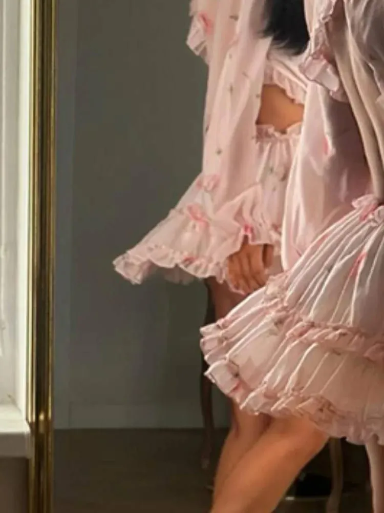 Mini robe à imprimé Floral, dos nu, élégante, col rond, manches longues, volants, robes trapèze, Chic, vacances, été — image 7