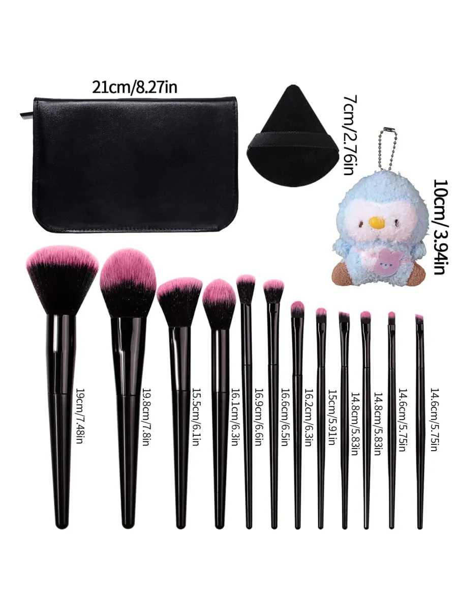 16 stk Gradient Pink Makeup Børste Sæt Blødt Syntetisk Hår Ansigt Øje Kosmetiske Børster Med 2 Triangle Velvet Powder Puffs Black Mak — image 2