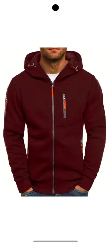 Men's Grey Hooded Sweatshirt Full Zipper Casual Sportswear with Pockets Orange Drawstring plus Size Available — image 20