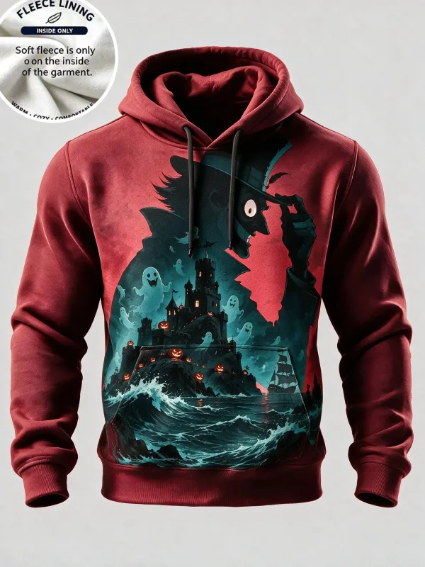 3D Halloween Fleece Hoodie Pumpkin Scarecrow Skeleton Kid Moon Graveyard Pullover Long Sleeve Kangaroo Pocket Sweatshirt — image 8