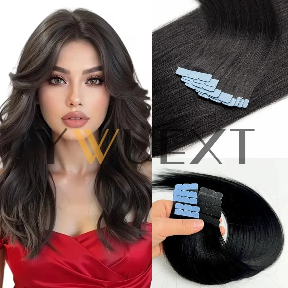 Mini Tape in Human Hair Extensions 12"-20" Straight Natural Black 1B# Machine Made Remy Hair 10pcs/pack Invisible Tape Hair for Women Black Friday — image 2