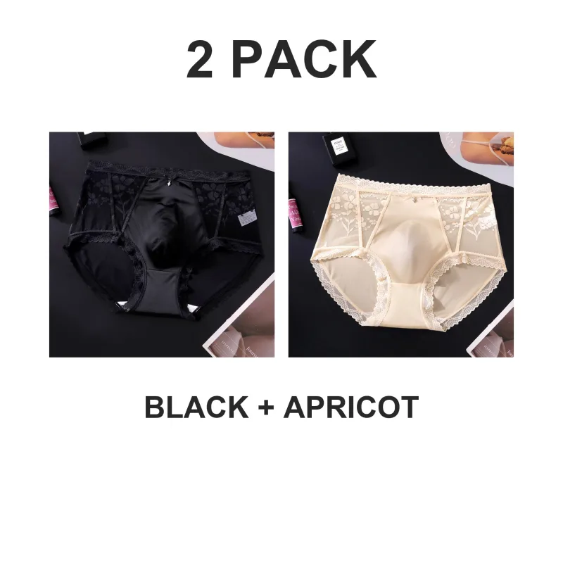 2 Pack Mens Mid Rise Satin Lace Briefs 3D Pouch Rhinestone Bow High Elastic Scalloped Trim Smooth — image 19