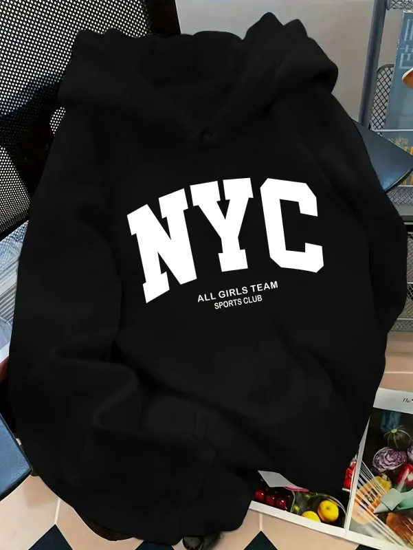Hoodie Tim New York Biru Laut Nyaman Musim Gugur/Musim Dingin Baru - Pullover Kasual Hoodie Gaya Jalanan Pasangan Lengan Panjang dengan POC