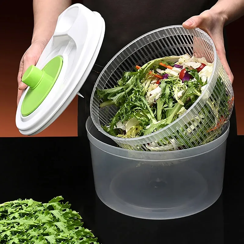 Salad Spinner Dryer Vegetable Fruit Food Drain Basket Dehydrator Quick Washing Drying Manual Centrifuge Kitchen Household Tool — image 6