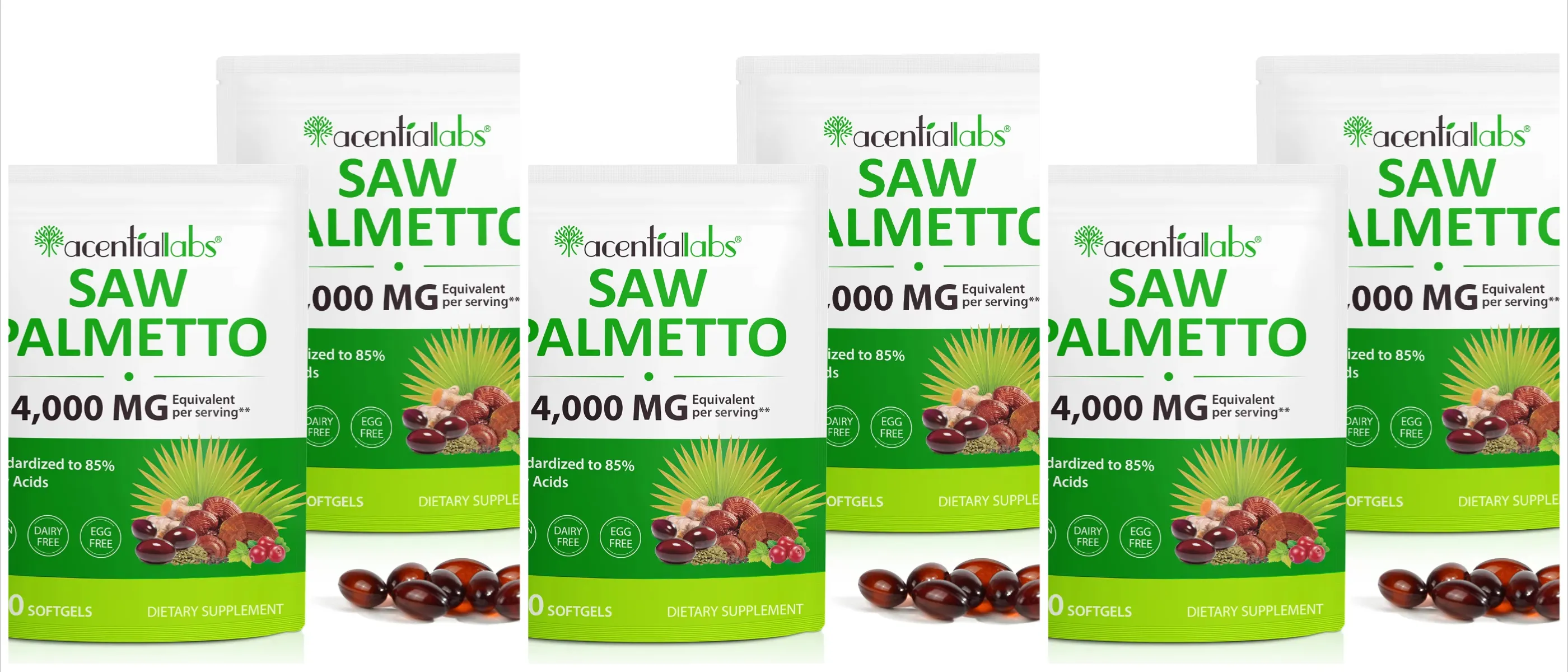 Acentalabs Saw Palmetto Softgels 4000mg 85% Free Fatty Acids 300 Count Prostate Hair Health Supplement for Men Dailyl Intake