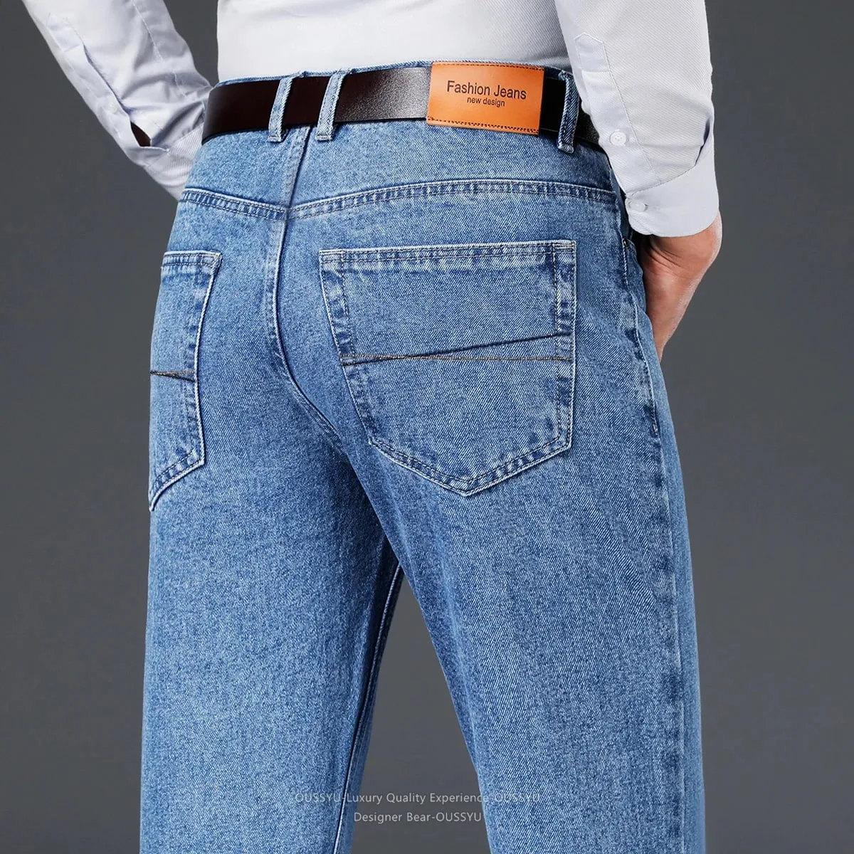 Luxury Quality Autumn Winter 100%Cotton Men's Jeans Business Denim Pants Straight High Waist Father Trouser Male Plus Size 40 42 — image 11