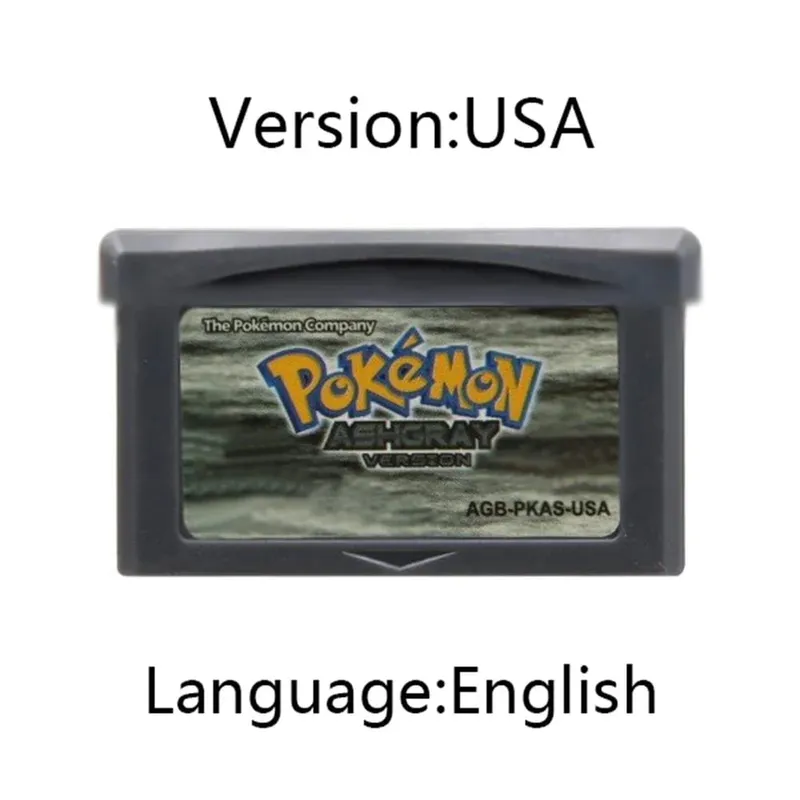 GBA Pokemon Game Cartridge 32-bitars videospelskonsolkort AshGray Liquid Crystal Light Platinum Moemon Emerald Engelska språket — image 3