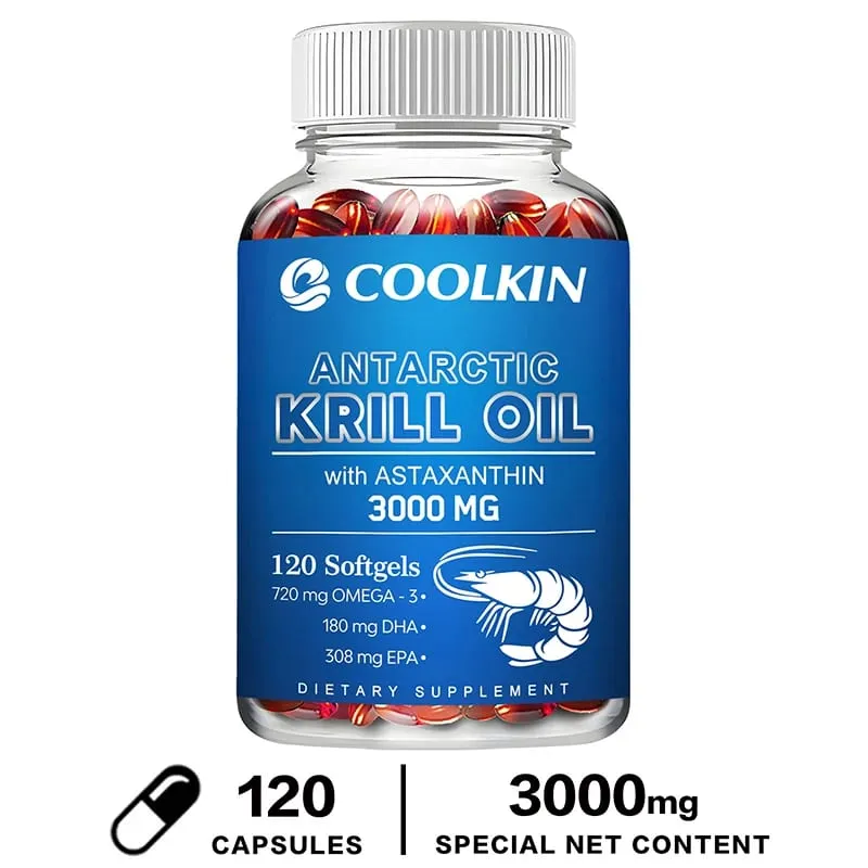 Antarctic Krill Oil 3000mg - Omega-3 EPA DHA Natural Astaxanthin Maximum Strength for Heart & Joint Health