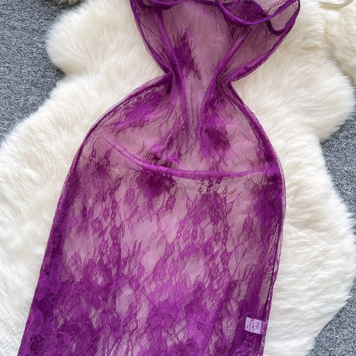 Женское модное тонкое прозрачное облегающее платье Pure Desire, женское новое винтажное сексуальное сетчатое фиолетовое длинное платье с лямкой на бретельках и вышивкой — image 6