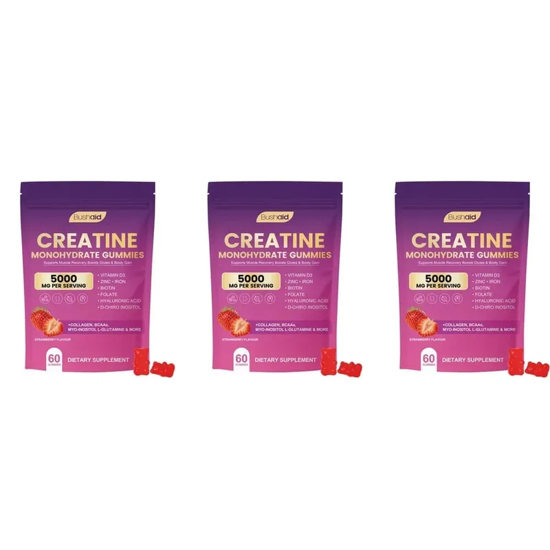 BushAid Creatine Monohydrate Gummies for Post-Workout Muscle Recovery with Multi-Collagen Blend BCAA and Zinc 60 Gummies — image 9