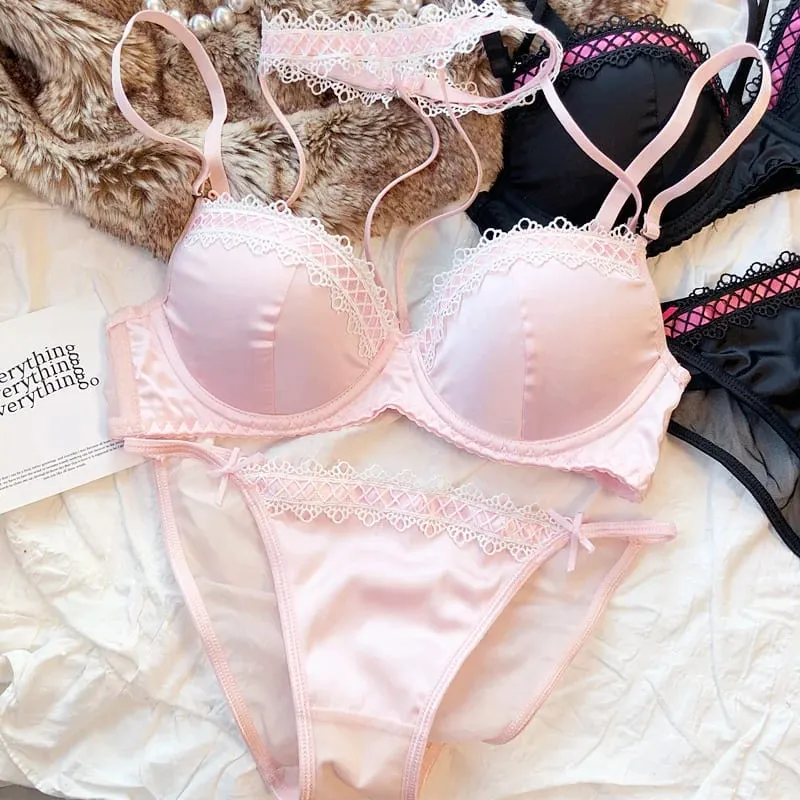 Lolita Fransız Saf Desire Seksi Dantel Saten Spice Kız Sutyen Küçük Göğüs Toplama Halter Içi Boş İç Seti Yumuşak Balenli — image 11