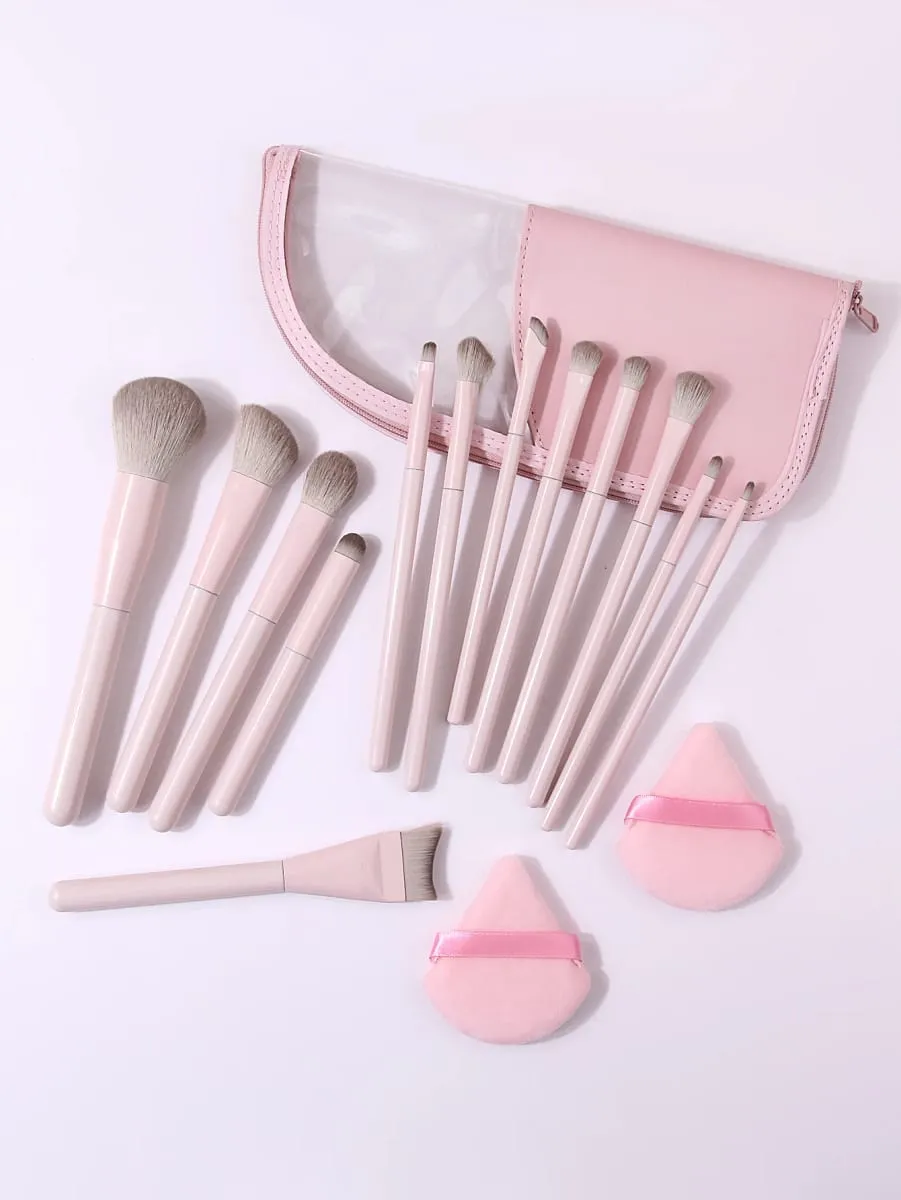 Set 16Pcs Berus Mekap Dengan Serbuk Serbuk Segi Tiga & Beg Penyimpanan Untuk Kit Solekan Muka Penuh Pembayang Mata Bedak Foundation — image 4