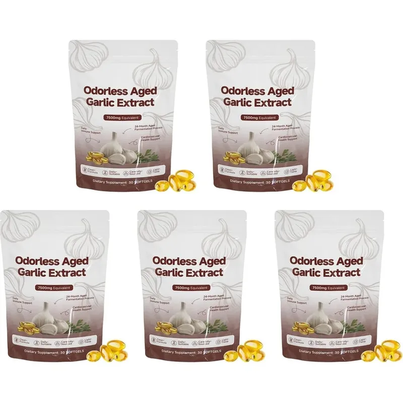 Ekstrak Bawang Putih Berumur Tidak Berbau Softgels 7500mg Herba Fermentasi 24 Bulan Formula Botani Sokongan Imun Kardiovaskular 30 Kiraan