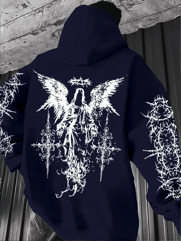 Gotische stijl engelenprint hoodies heren dames buiten straat casual sport trend hiphop paar herfst winter sweatshirt met lange mouwen — image 4
