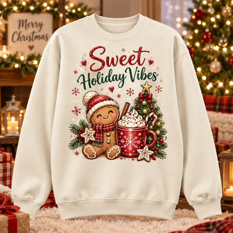 Christmas Crewneck Sweatshirt Santa Snowman Penguin Cat Dog Moose Holiday Graphic Pullover Winter Casual Party Streetwear Top — image 2