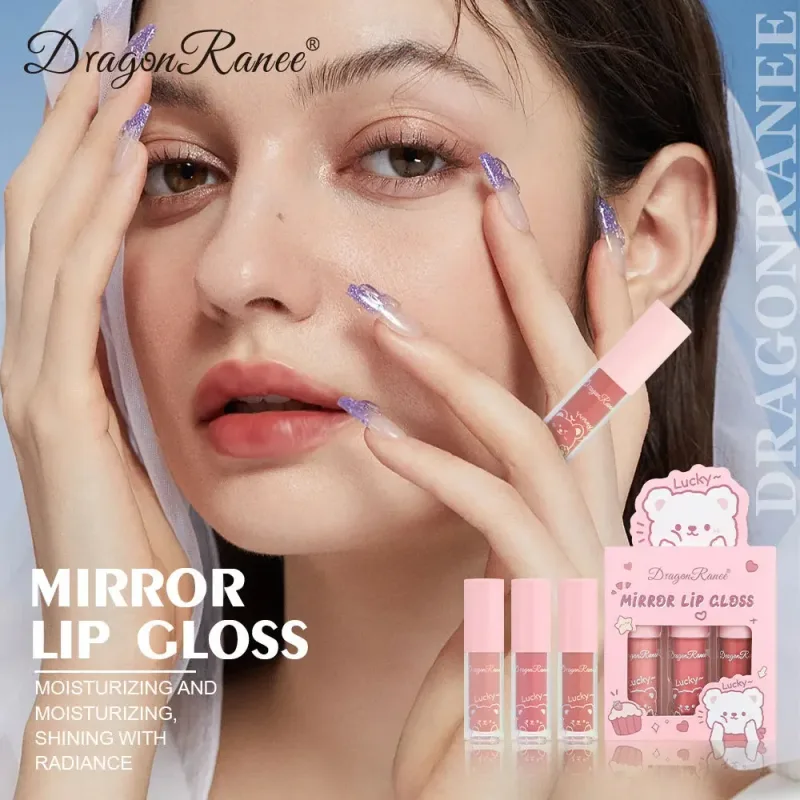 Dragon Ranee 3pcs Mirror Lip Gloss Sæt Hydrating Shining Lip Glaze Moisturizing Pearl Liquid Lipstick Cartoon Lipgloss Sæt — image 3