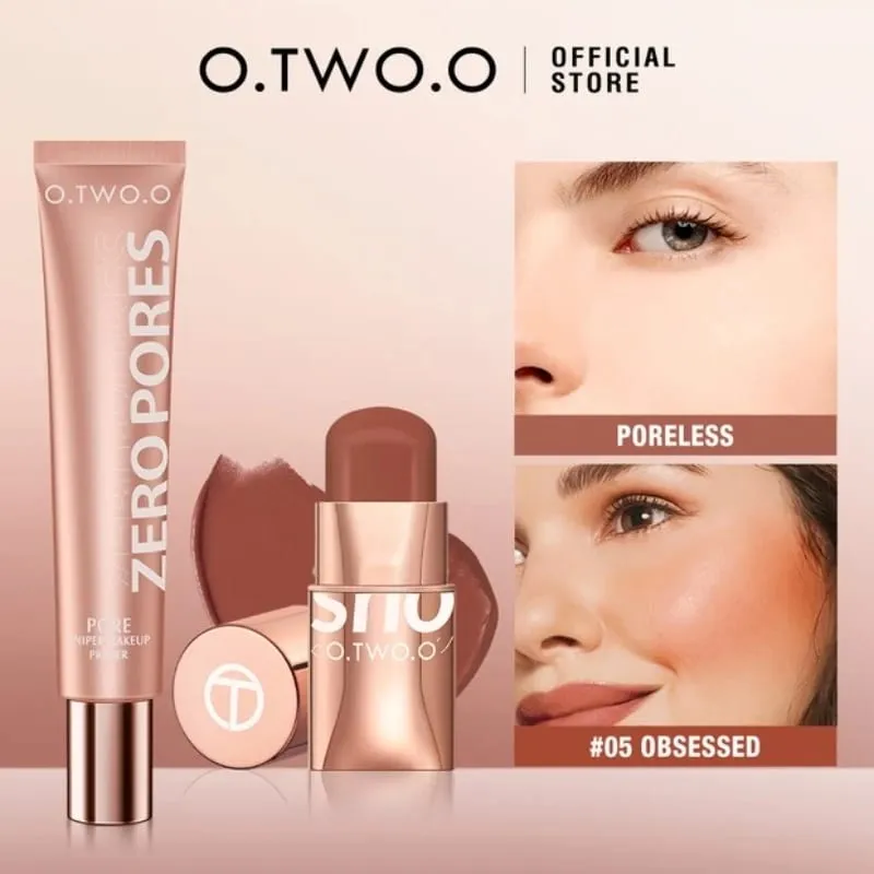 O.TWO.O Juego de 2 piezas de maquillaje, lápiz labial múltiple, colorete en barra, base de maquillaje facial, Control de aceite, maquillaje ligero impermeable para mujeres