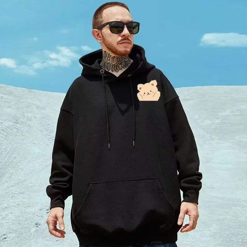 M-8XL Amerikaanse stijl straatbruin schattige beer print oversized hoodie paar hoodie grote zachte fluwelen trui met capuchon voor studenten — image 4
