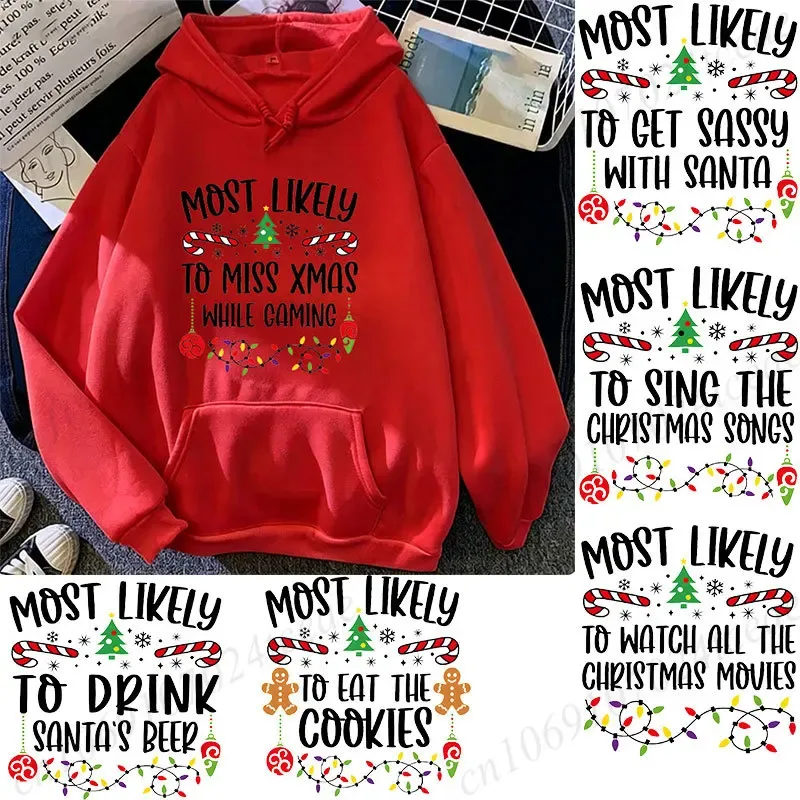 Meest waarschijnlijk tot Kerstmis Familie Hoodies Grappige Slogan Groep Sweatshirts Kerstmis Gingerbread Man Print Hoody Vakantiefeest Top — image 6