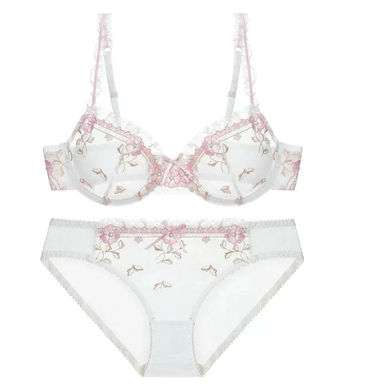 Delicate French Lace Lingerie Set White Mesh Embroidery Push‑Up Bra Panty Suit Plus Size Ladies Daily Wear Intimates — image 4
