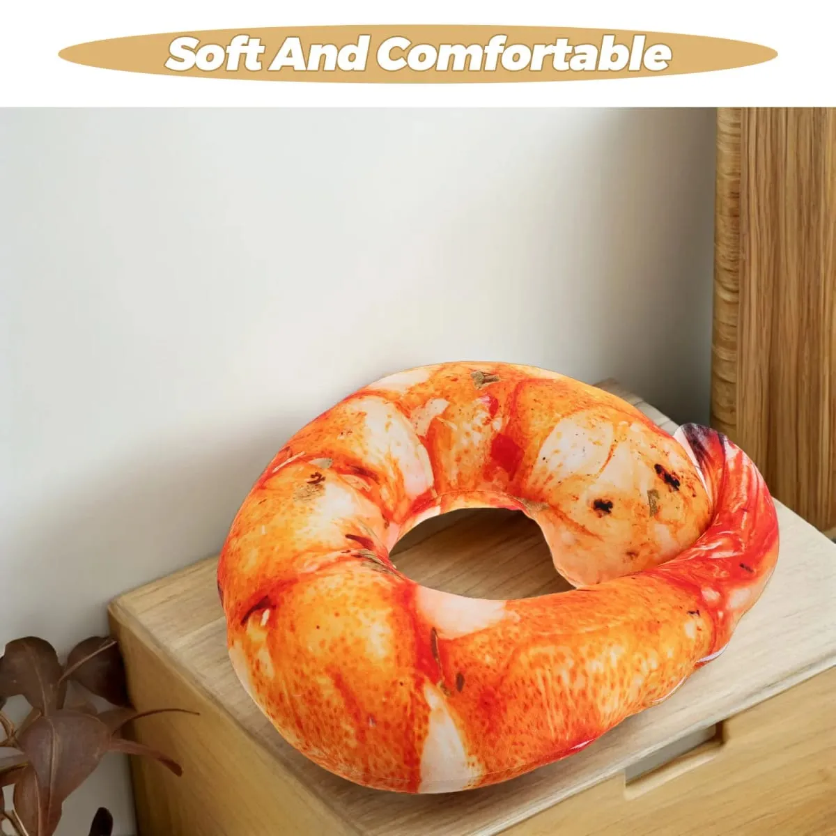 Realistic Cooked Shrimp Pillow Soft Comfortable Neck Cushion Funny Simulation Food Cushion Home Decor Cute Creative Kitchen Prop — image 3