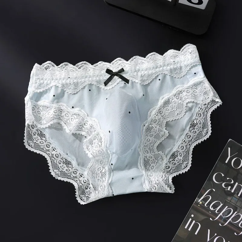 Men Sexy Lace Briefs Sweet Women Style Panties for Men Mid Waist Sheer Ice Silk Seamless Underwear Stretch U Convex Underpant — image 11