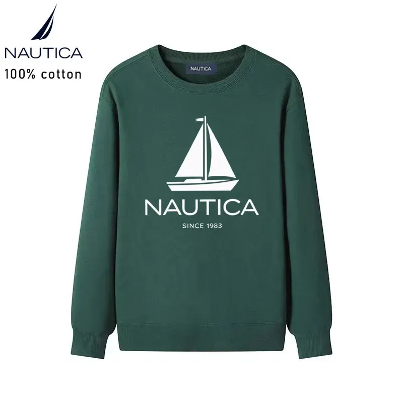 Nautica American classic sailing yacht logo printed men's and women's high-quality pure cotton loose-fitting men's sweatshirt — image 4