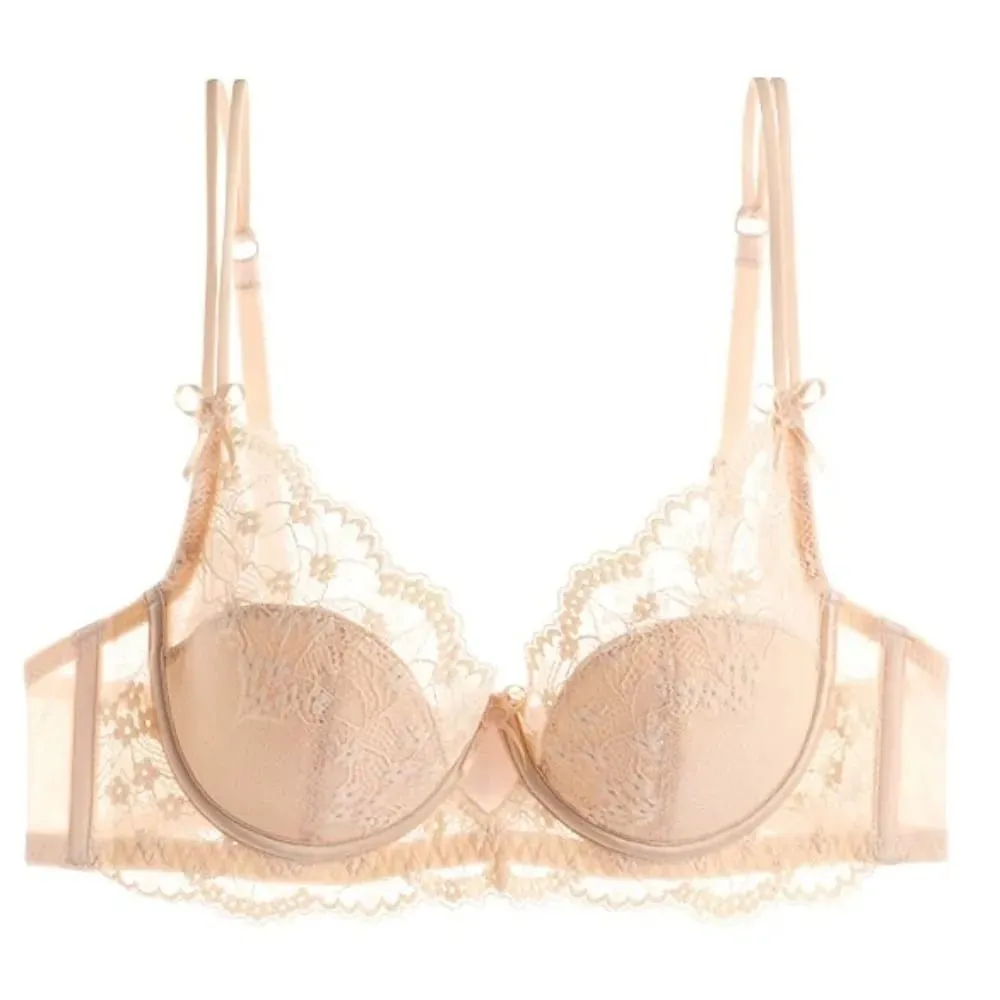 Ladies Pink Lace Lingerie Set Full‑Coverage Thin Minimizer Bra Push Up Anti‑Sag Support Underwear For Big Bust Daily Soft Outfit — image 3