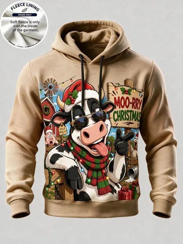 3D Print Christmas Fleece Hoodie Vintage Santa Pointing Figure Pullover Long Sleeve Kangaroo Pocket Xmas Holiday Sweatshirt — image 7