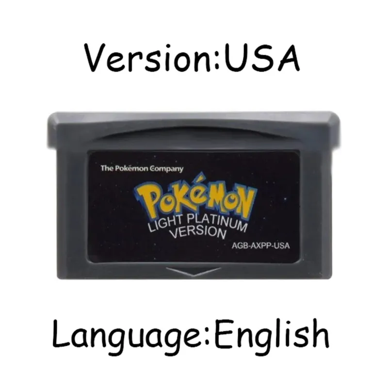 GBA Pokemon Game Cartridge 32-bitars videospelskonsolkort AshGray Liquid Crystal Light Platinum Moemon Emerald Engelska språket — image 4
