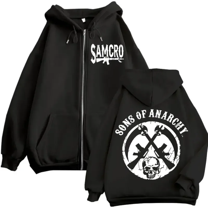 Sons of Anarchy Double Sided Print Zipper Hoodie Men's Women Gothic Vintage Zip Up Sweatshirt Casual Fashion Oversized Pullovers — image 8