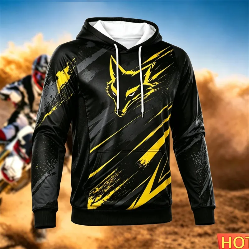 Autumn/Winter Men's Racing Hoodie Outdoor Cycling Hooded Pullover Fox Pattern Pocket Hoodie Sports Motorcycle Hooded Sweatshirts — image 9