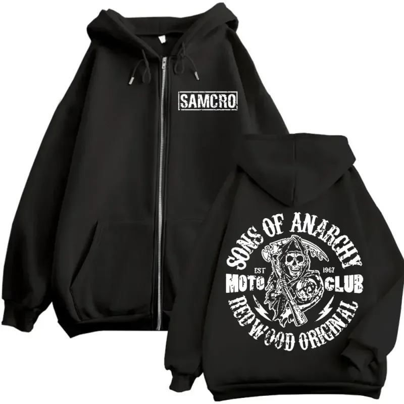Sons of Anarchy Double Sided Print Zipper Hoodie Men's Women Gothic Vintage Zip Up Sweatshirt Casual Fashion Oversized Pullovers — image 11