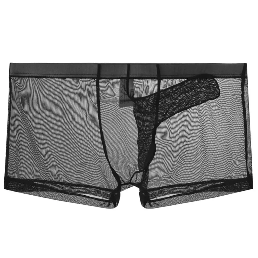 Sexy men malha transparente leve roupa interior ver através respirável boxer briefs calcinha separação bala masculino boxer calcinha — image 6