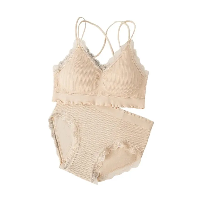 1Set Casual Lace Women Seamless Bra Set V-Neck Breathable Lingerie Set Comfortable with Bra Pads Underwear Set — image 12
