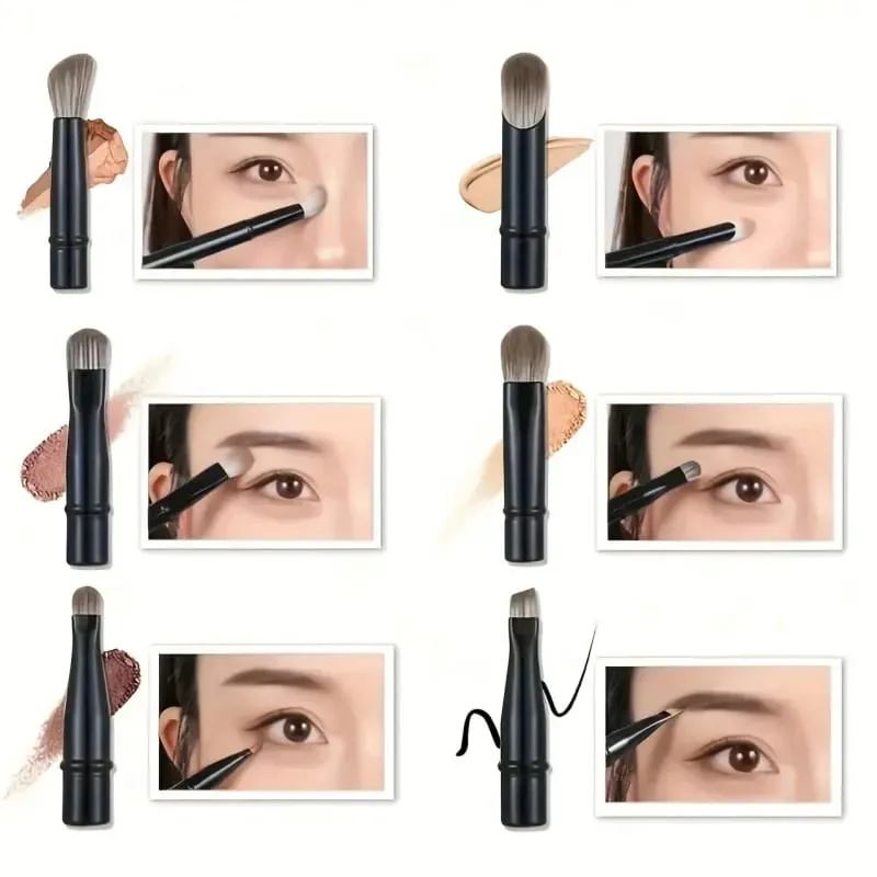 Set di pennelli per trucco da viaggio mini da 6 pezzi con pennello per ombretti portatile in tubo di alluminio rimovibile e scatola di immagazzinaggio